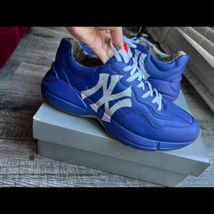 Gucci Blue Silver New York Yankees Rhyton Sneakers